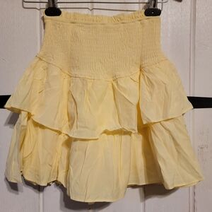 Womens Skirt Summer Yellow Ruffled Layered Mini Size Small